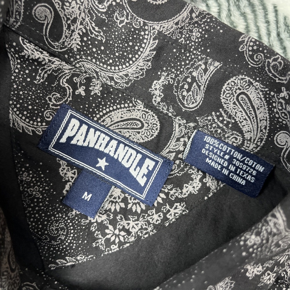 Panhandle Western Pearl Snap Shirt Mens Medium Black Paisley Geometric Cowboy - Picture 3 of 10